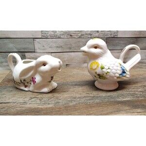 Set Of 2 Grace's Teaware Rabbit & Bird Creamer Pitcher Small Cottage Core Fairy